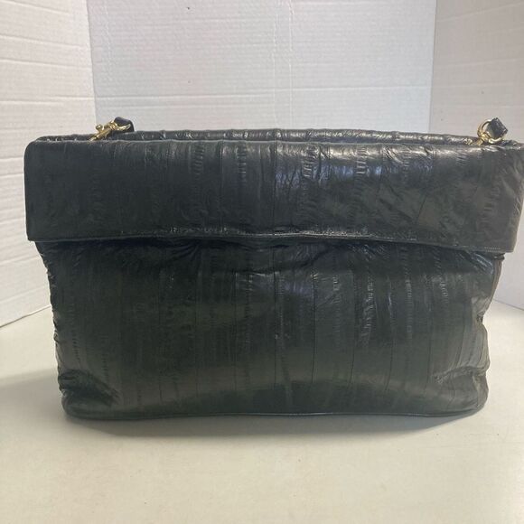 LUV. U.S.A.Women’s Genuine Eel Skin Crossbody Handbag 9.5X3.5X14 Black - Picture 10 of 12